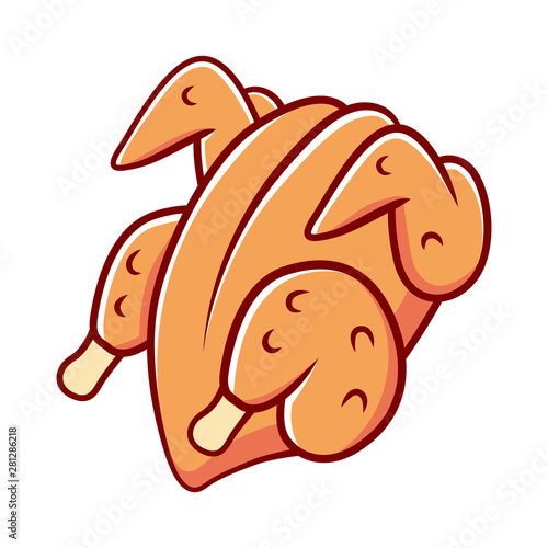 Grilled chicken carcase color icon. Butchers meat. Roasted meat production and sale. Protein source. Butchery business. Isolated vector illustration