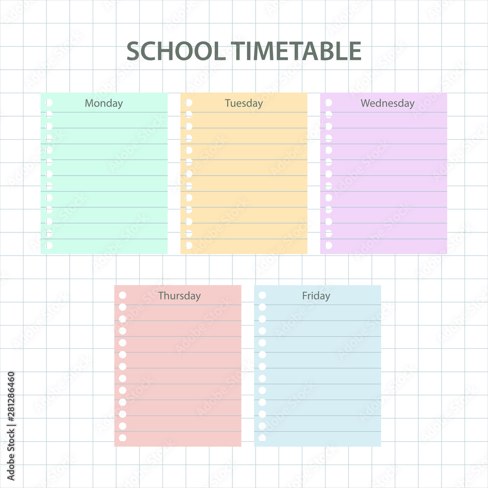 Creative colorful school schedule card Creative colorful school schedule card