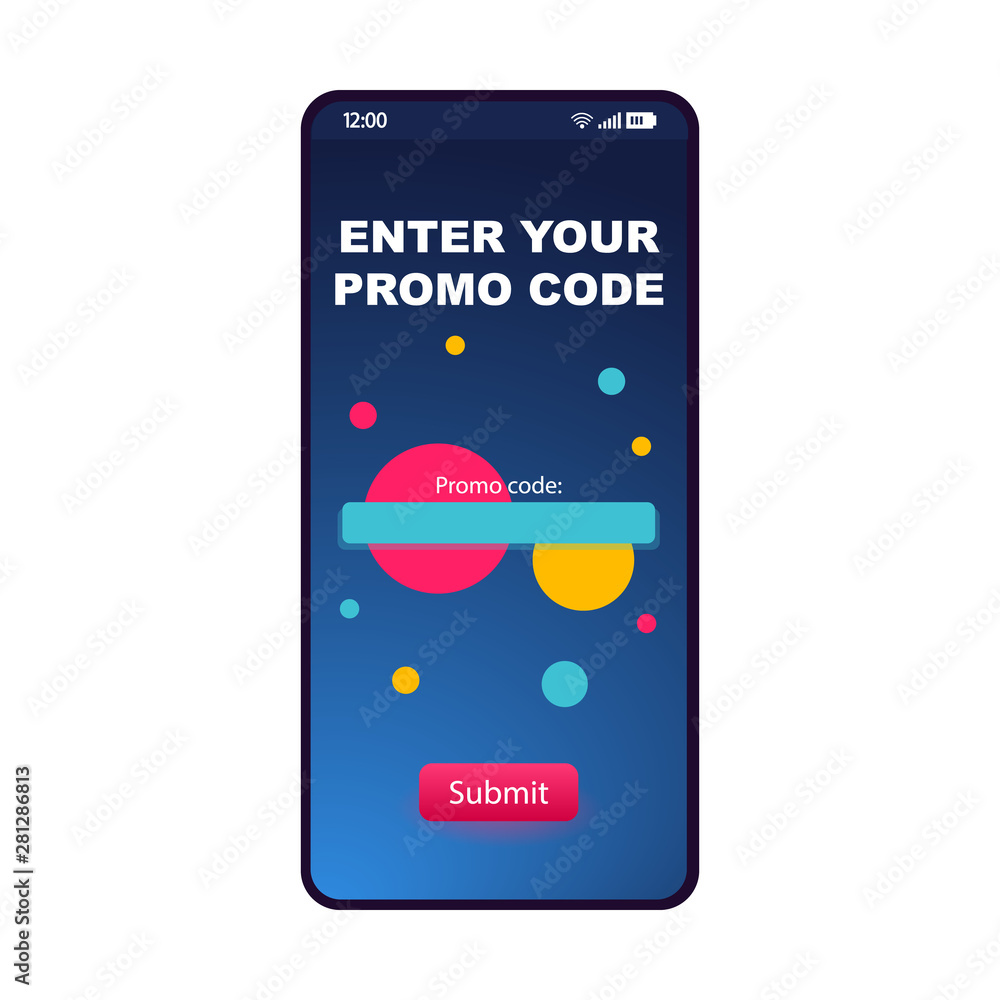 Vecteur Stock Enter promo code page smartphone interface template. Coupon  deals mobile app layout. Digital discount, promotional code, special offer,  voucher screen. E coupon. Application flat UI. Phone display | Adobe Stock