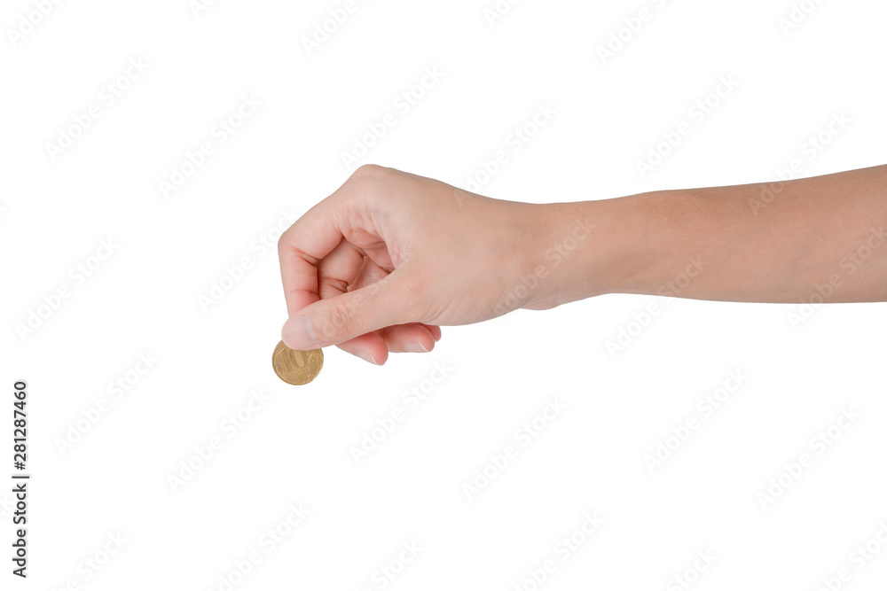 Saving concept, Hand pick a ten russian dollar coin with white background and clipping path Saving concept, Hand pick a ten russian dollar coin with white background and clipping path