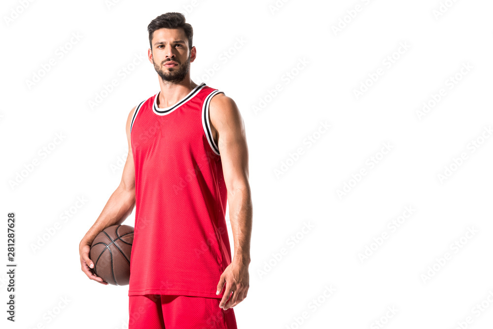handsome basketball player with ball looking at camera Isolated On White handsome basketball player with ball looking at camera Isolated On White