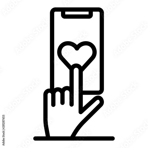 Charity via smartphone icon. Outline charity via smartphone vector icon for web design isolated on white background