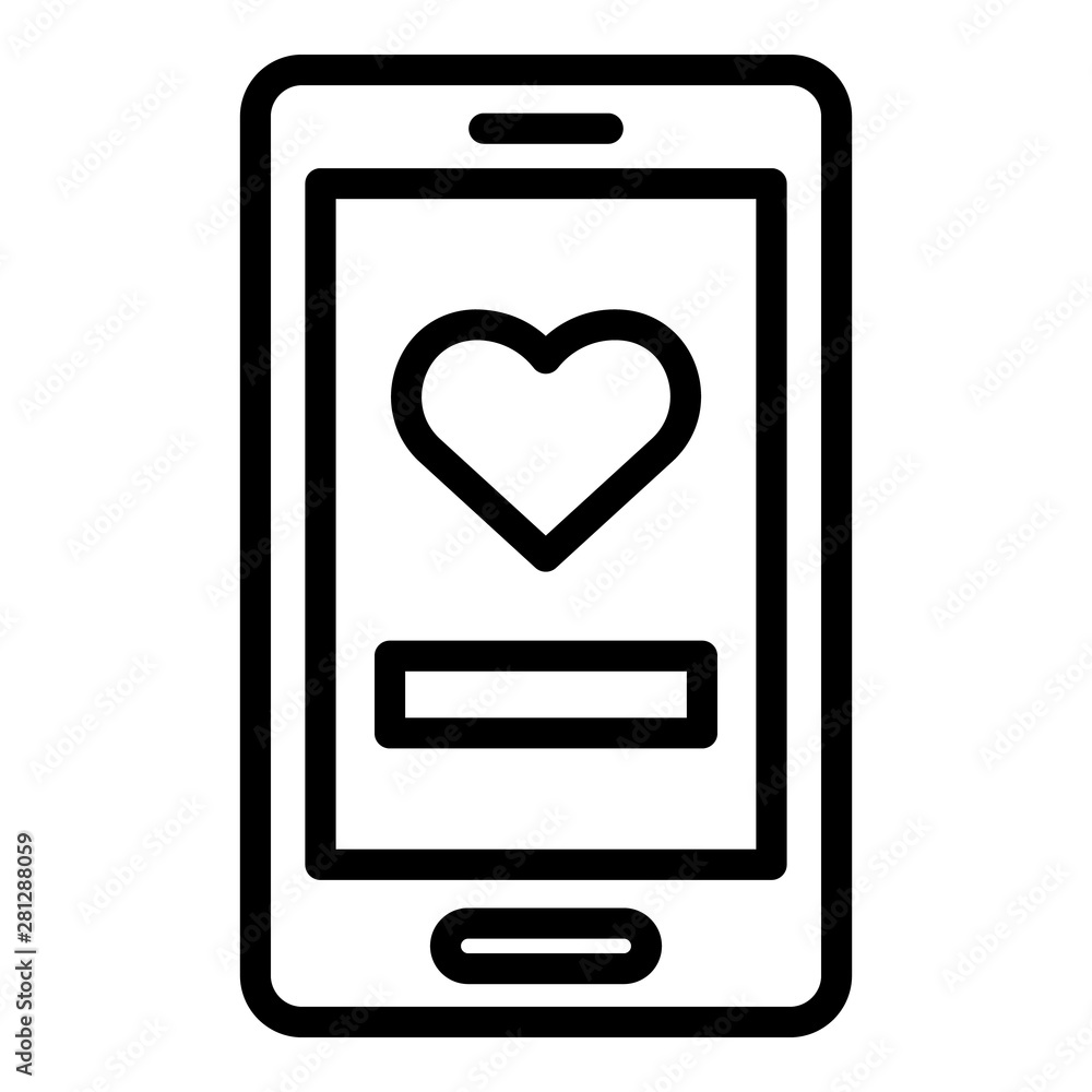 Heart in smartphone icon. Outline heart in smartphone vector icon for web design isolated on white background Heart in smartphone icon. Outline heart in smartphone vector icon for web design isolated on white background