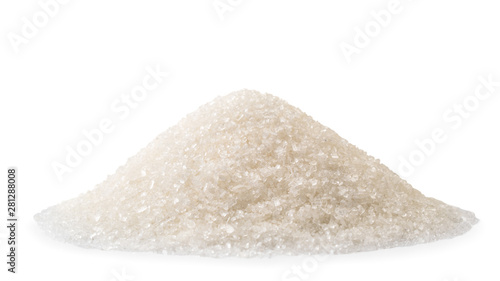 Pile of granulated sugar closeup on a white. Isolated