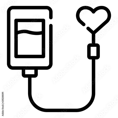 Blood bag and heart icon. Outline blood bag and heart vector icon for web design isolated on white background