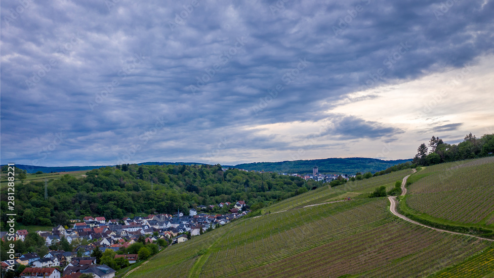 Drone view at Kiedrich in Hessen, Germany