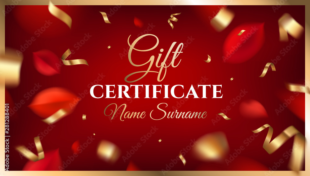 Naklejka premium Gift certificate template design with autumn red leaves and ornate decoration