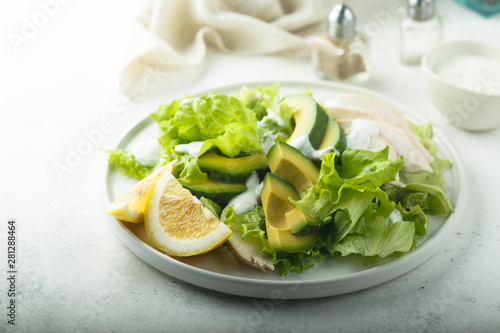 Avocado chicken salad with lemon dressing