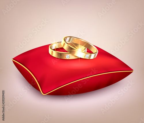 Wedding Rings On Red Ceremonial Pillow