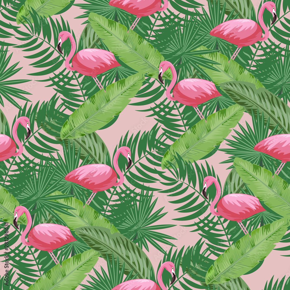 Fototapeta premium Tropical flamingo seamless pattern pink-01