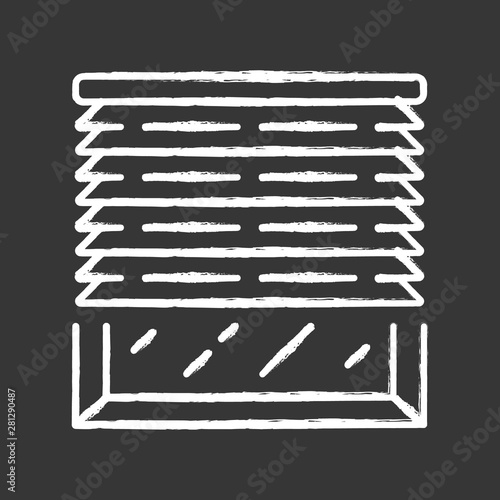 Venetian blinds chalk icon. House and office window jalousie. Kitchen, living room shutters. Home interior design. Darkening window treatments. Isolated vector chalkboard illustration