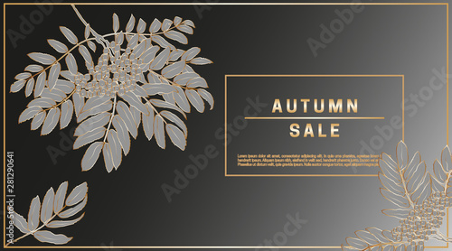 Rowan branches gray with gold on a black background with gold text autumn