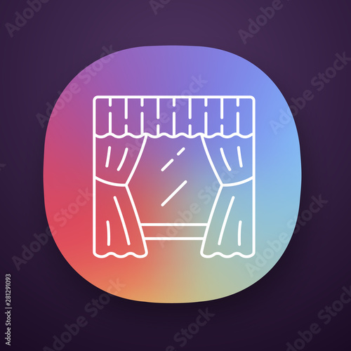 Window treatment set app icon. Living room, bedroom decoration. Valance hanging on cornice. Windows curtains, swag. UI/UX user interface. Web or mobile application. Vector isolated illustration