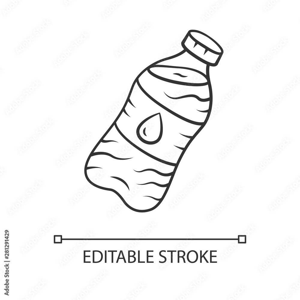 Mineral water linear icon. Clean potable drinking water. Plastic bottle with label. Non-alcoholic drink. Thin line illustration. Contour symbol. Vector isolated outline drawing. Editable stroke Mineral water linear icon. Clean potable drinking water. Plastic bottle with label. Non-alcoholic drink. Thin line illustration. Contour symbol. Vector isolated outline drawing. Editable stroke