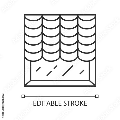 Austrian shades linear icon. Room darkening decoration. House decor. Window curtain, blinds, treatments. Thin line illustration. Contour symbol. Vector isolated outline drawing. Editable stroke