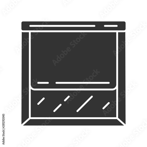 Roller shades glyph icon. Window blinds. Vertical jalousie. Window blackout treatments. Home, office interior accessory. Silhouette symbol. Negative space. Vector isolated illustration