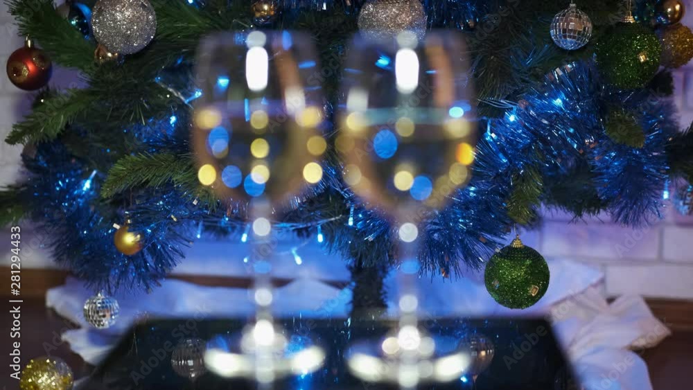 Sparkling drink. Two glasses of champagne on New Year's Eve. Sparkling drink. Two glasses of champagne on New Year's Eve.