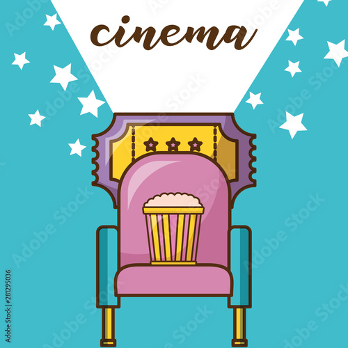 Cinema icon set over blue background design