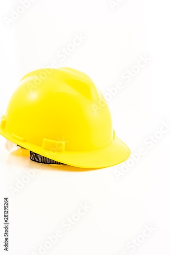 Yellow Safety helmet isolated against white background, copyspace