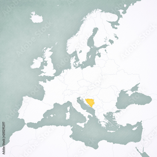 Obraz na płótnie Map of Europe - Bosnia and Herzegovina