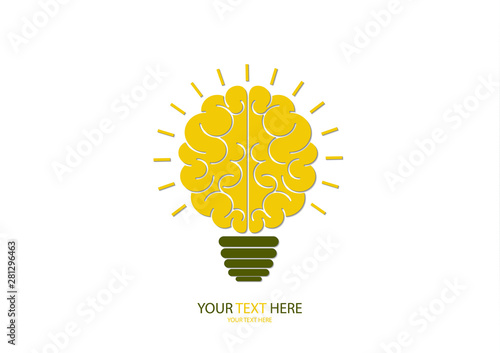 Human brain in lightbulb idea concept flat icon isolated on white background vector illustration
