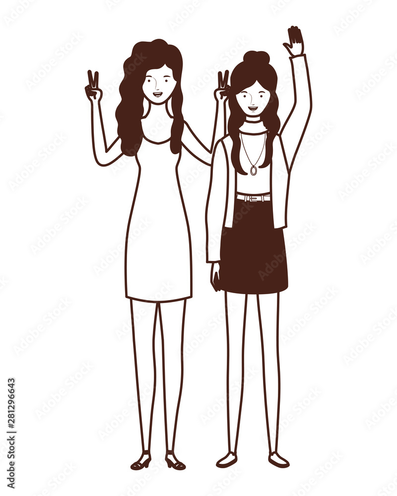 silhouette of young women standing on white background silhouette of young women standing on white background