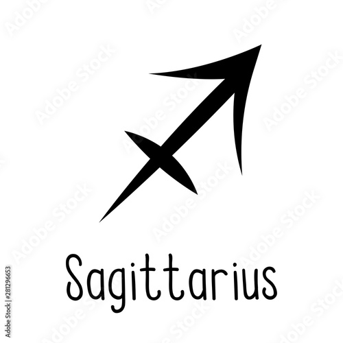 Sagittarius astrological zodiac sign isolated on white background. Simple horoscope icon, astrology logo. Vector illustration.