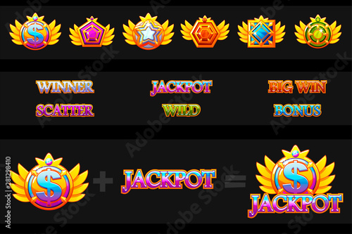 Creations slot machine and Game icons. Vector Colorful jewelry stones. Icons constructor. Game asset for casino and UI on separate layers