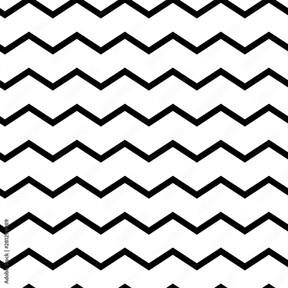 Modern geometric seamless pattern zig zag. Black waves isolated on white background. Classic striped retro background. Vector illustration Modern geometric seamless pattern zig zag. Black waves isolated on white background. Classic striped retro background. Vector illustration