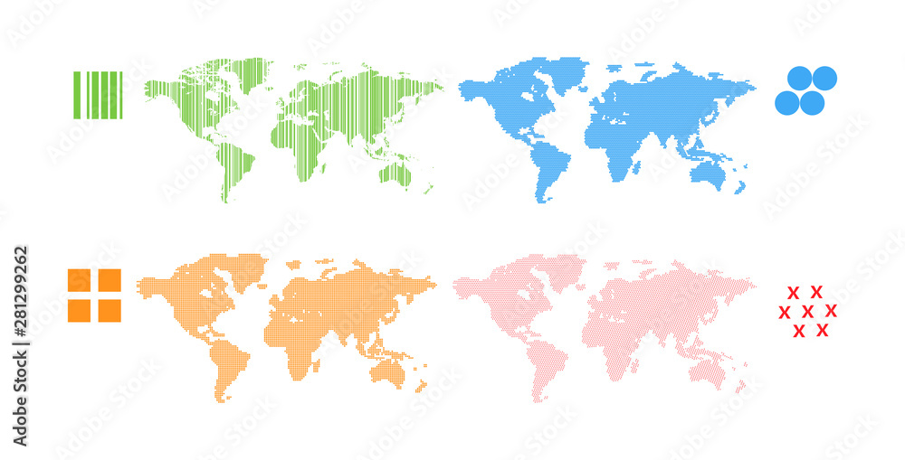 World map set. Patern different shapes color.