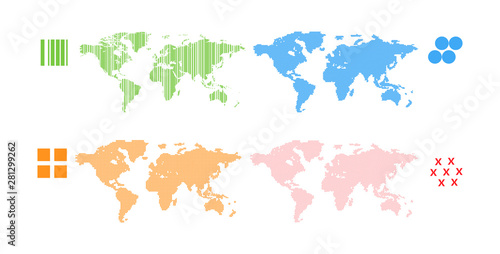 World map set. Patern different shapes color.