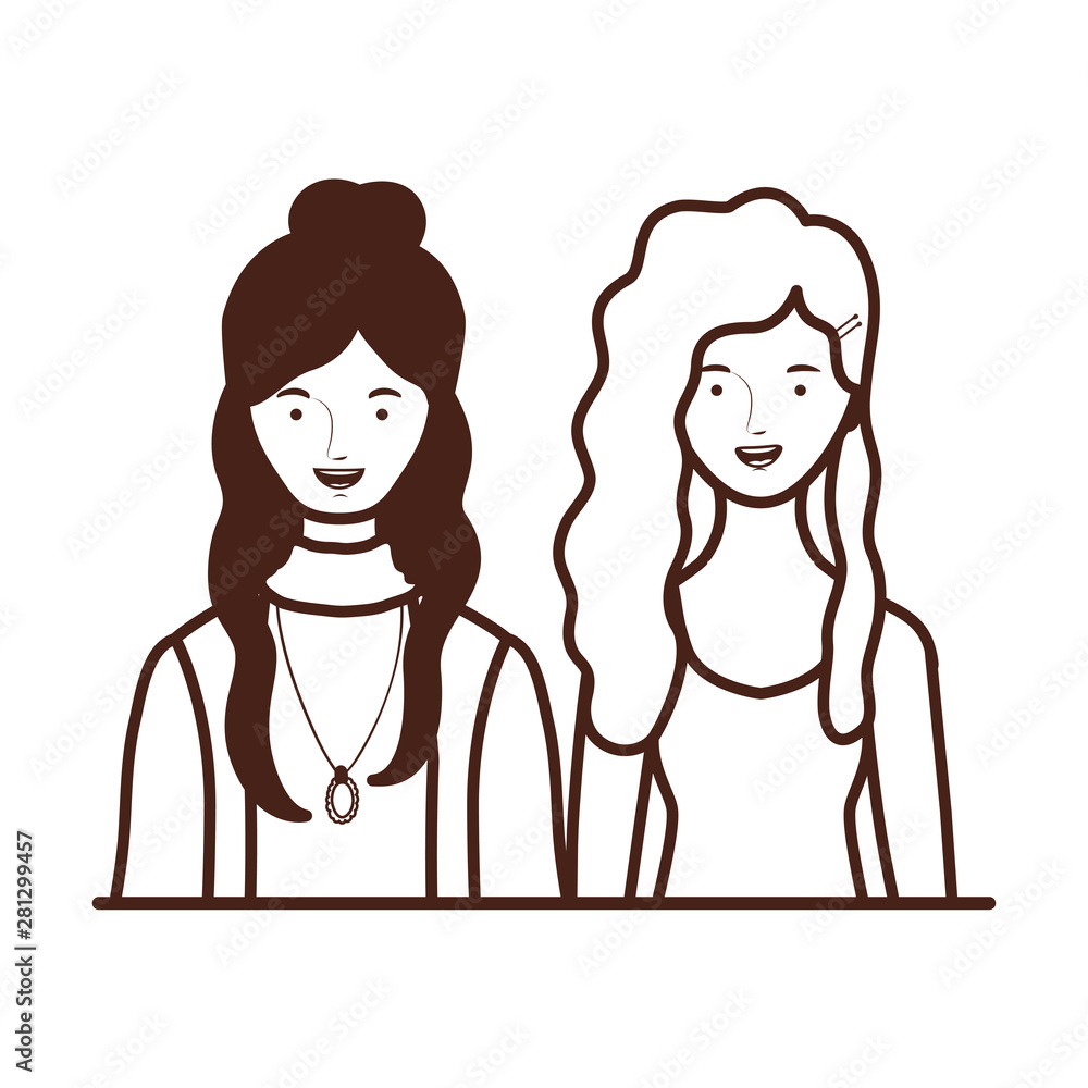 silhouette of young women on white background