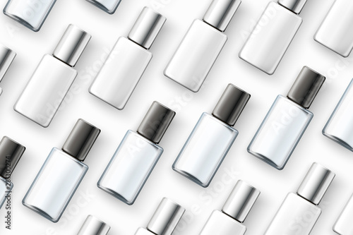 Vector template - realistic nail polisher bottles isolated on white table, mockup for your package design