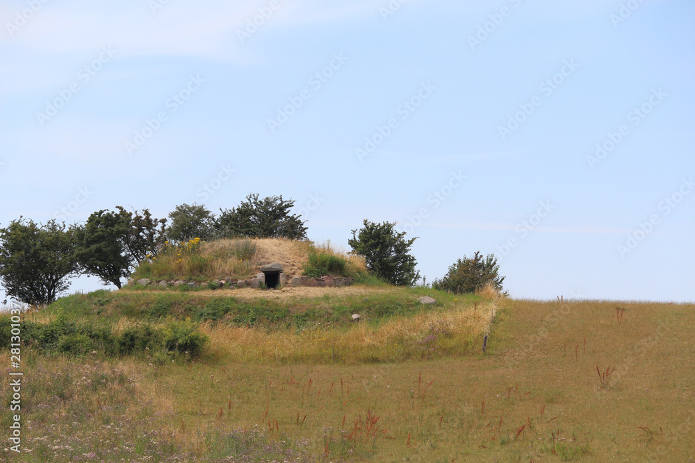 View of the neolithic Hulbjerg Passage Grave near Bagenkop, Langeland, Denmark.