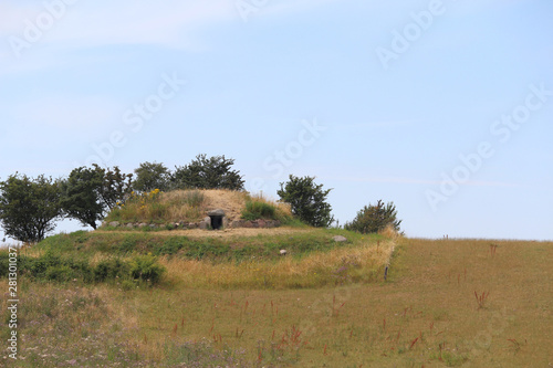 View of the neolithic Hulbjerg Passage Grave near Bagenkop  Langeland  Denmark.