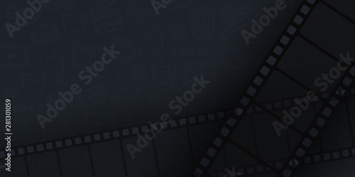 Collection film strip frame on hand draw doodle background. Old cinema banner with stripe roll.