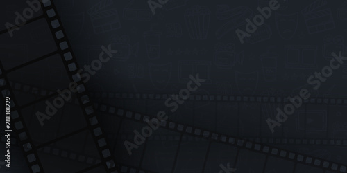 Collection film strip frame on hand draw doodle background. Old cinema banner with stripe roll.