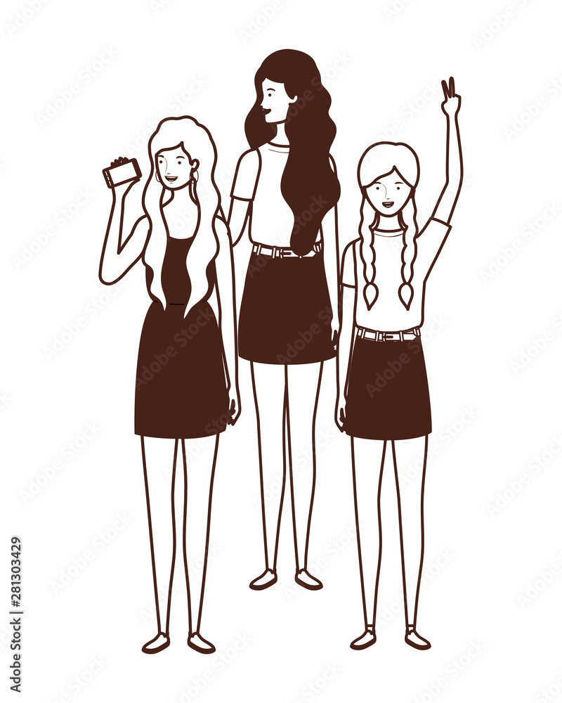 silhouette of young women standing on white background silhouette of young women standing on white background