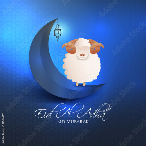 vector illustration. Muslim holiday Eid al-Adha. the sacrifice a ram or white and black sheep. graphic design decoration kurban bayrami. month lamb and a lamp.Translation from Arabic: Eid al-Adha