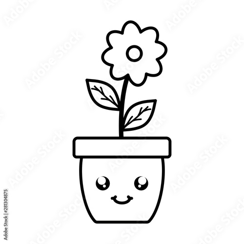 Fototapeta Naklejka Na Ścianę i Meble -  garden flower in pot kawaii character