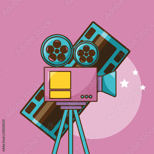 Cinema videocamera over pink background design