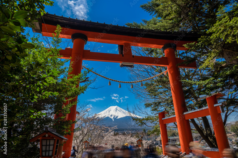 Chureito Pagoda and Mt. Fuji in the spring time with cherry blossoms at Fujiyoshida, Japan. Chureito Pagoda and Mt. Fuji in the spring time with cherry blossoms at Fujiyoshida, Japan.