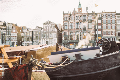 Photography Smoke on winter boat in Amsterdam
