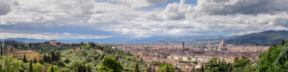 Panoramic view of Florence city in Italy. You can see the Duomo of the Cathedral Santa Maria del Fiore and the Palazzo Vecchio tower. Can be used as a web banner.