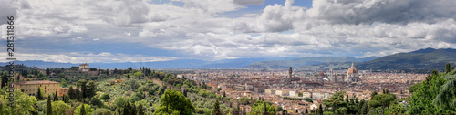 Panoramic view of Florence city in Italy. You can see the Duomo of the Cathedral Santa Maria del Fiore and the Palazzo Vecchio tower. Can be used as a web banner.