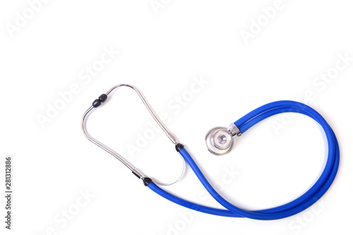 A heart with a medical stethoscope, isolated on white background