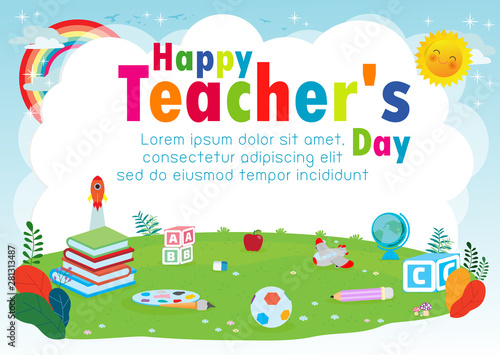 Happy teacher`s day poster concept, World teachers day flat vector banner template, Greeting card, postcard, poster design layout  illustration