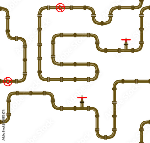 industrial seamless pattern. Brown steel piping on a white background. pipes for water, gas, oil. Vector illustration in a flat style.