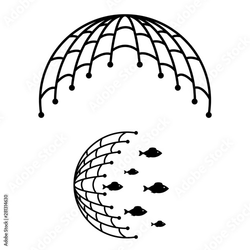 Fishing net icon, logo isolated on white background