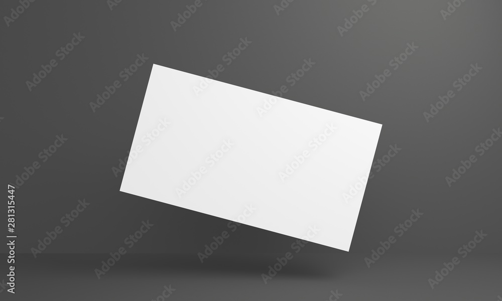 Mockup White flying paper business card with a shadow on a dark background. 3d rendering Mockup White flying paper business card with a shadow on a dark background. 3d rendering